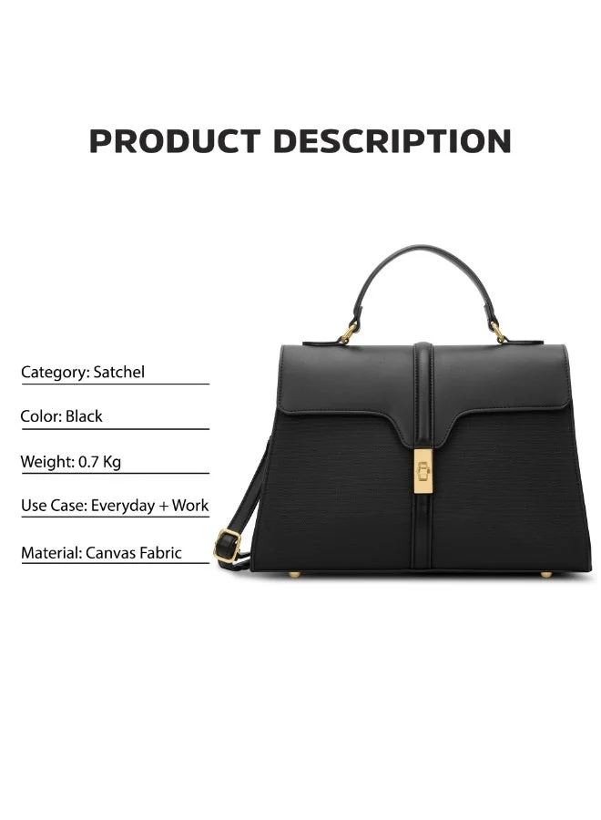 Lavie  Signature Canva Flap Satchel (Black)  | Best Price UAE